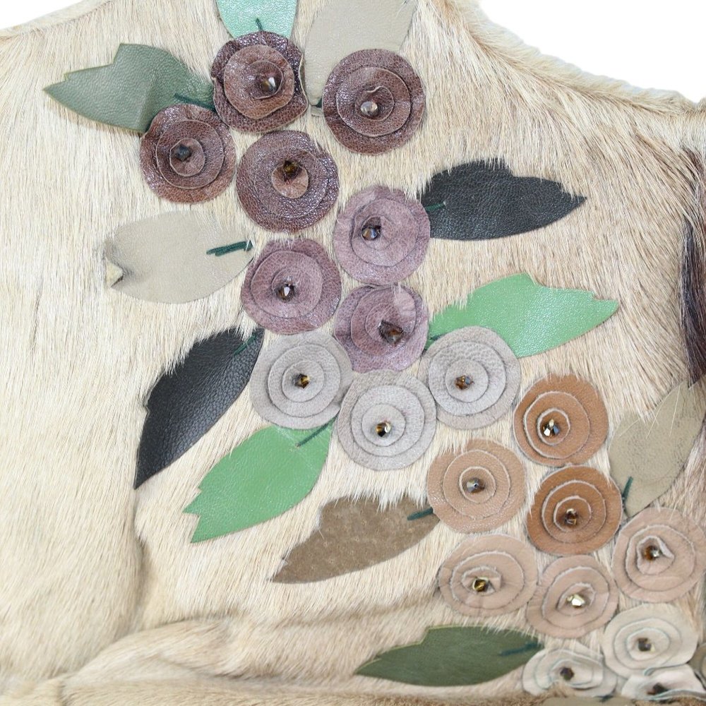 Handmade Cowhide Calf Hair Shoulder Lined Leather Embellished Purse Bag - Picture 5 of 14